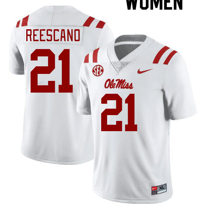 Women #21 Kedrick Reescano Ole Miss Rebels College Football Jerseyes Stitched Sale-White - Click Image to Close